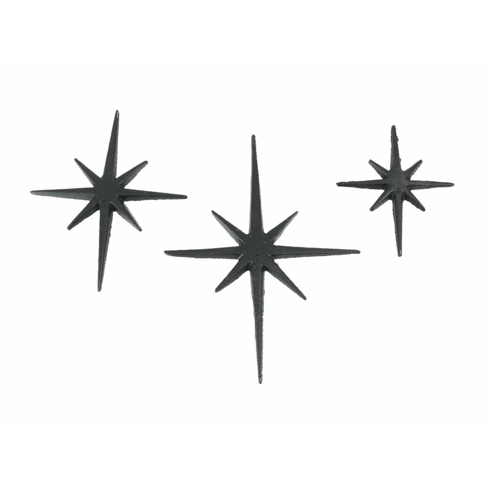 Set Of Three Black Cast Iron 8 Pointed Wall Hangings Mid Century Modern Stars🤚